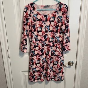 Pink Floral Fit & Flare Skater fit dress w pockets